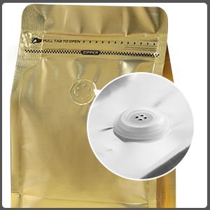 Bolsas de almacenamiento de granos de café de fondo plano de aluminio de alta barrera dorada, cerradura lateral sellable reutilizable 0