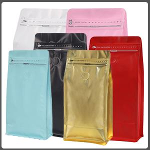 Bolsas de almacenamiento de granos de café de fondo plano de aluminio de alta barrera dorada, cerradura lateral sellable reutilizable 4