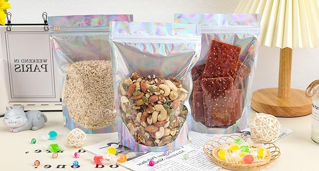 Bolsas de Mylar Holográficas Bolsas de Mylar Reenchufables Bolsas de embalaje para almacenamiento de alimentos Reciclable, sostenible, reciclado 1