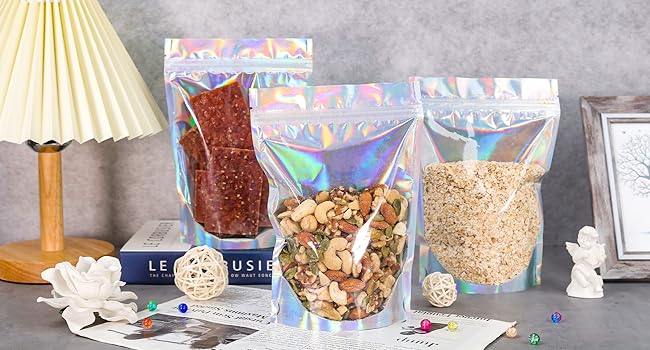 Bolsas de Mylar Holográficas Bolsas de Mylar Reenchufables Bolsas de embalaje para almacenamiento de alimentos Reciclable, sostenible, reciclado 0