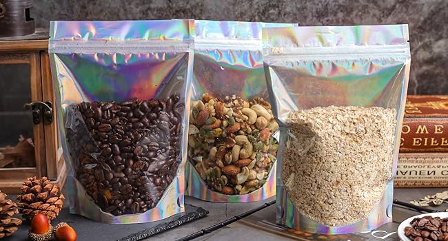 Bolsas de Mylar Holográficas Bolsas de Mylar Reenchufables Bolsas de embalaje para almacenamiento de alimentos Reciclable, sostenible, reciclado 2