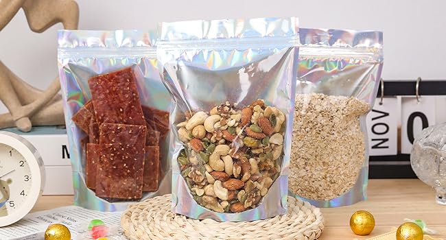 Bolsas de Mylar Holográficas Bolsas de Mylar Reenchufables Bolsas de embalaje para almacenamiento de alimentos Reciclable, sostenible, reciclado 3