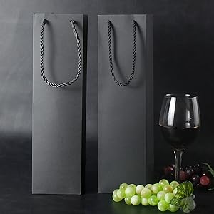 Black Wine Gift Bag, Wine Tote Bags Bulk Kraft Paper Bag with Handles