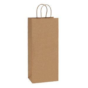 Bolsas de papel Kraft, 5.4"X3.3"X13" Bolsas de vino marrón reciclables Bolsas de regalo de papel Bolsas de venta al por menor Bolsas de envío con manijas a granel 0