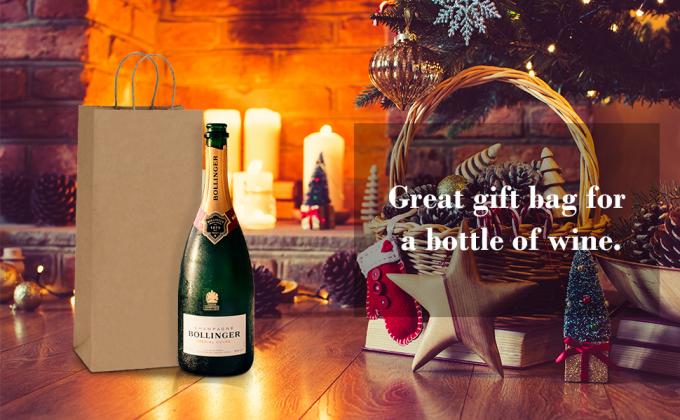 Bolsas de papel Kraft, 5.4"X3.3"X13" Bolsas de vino marrón reciclables Bolsas de regalo de papel Bolsas de venta al por menor Bolsas de envío con manijas a granel 9