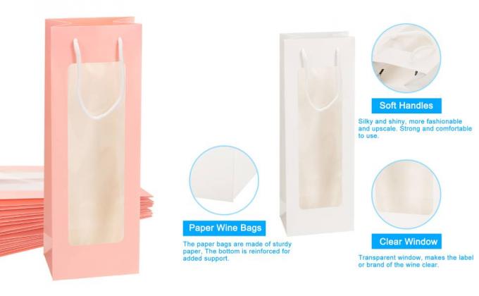 Bolsas de regalo de vino con mangos de cuerda, bolsas de papel de vino con ventana transparente 1