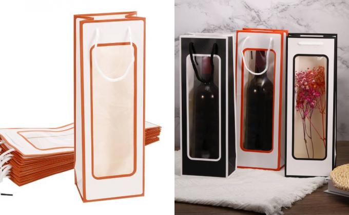 Bolsas de regalo de vino con mangos de cuerda, bolsas de papel de vino con ventana transparente 2