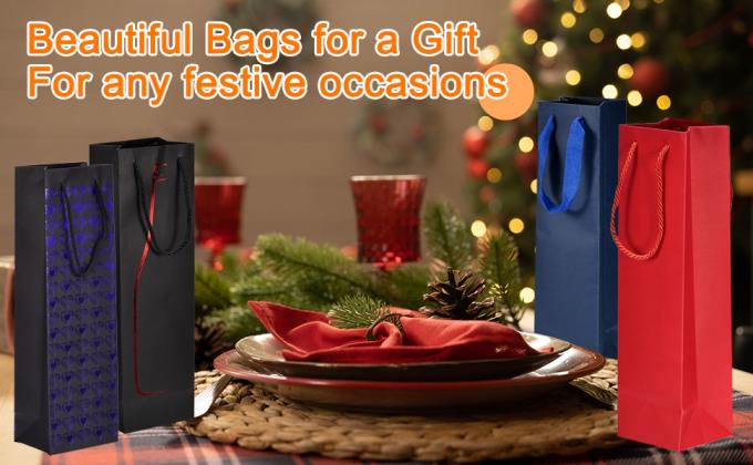 Bolsas de regalo de vino con mangos de cuerda, bolsas de papel de vino con ventana transparente 4