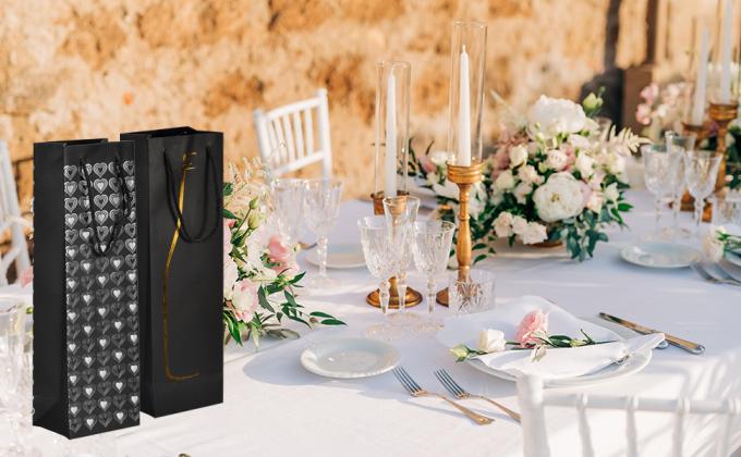 Bolsas de regalo de vino con mangos de cuerda, bolsas de papel de vino con ventana transparente 5