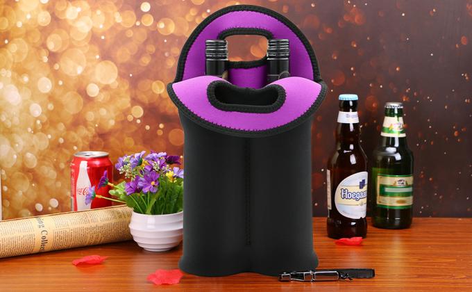Bolso de carga de vino Dos botellas Neoprene aislado soporte de botellas de vino / agua para viajes con mango de transporte seguro 0