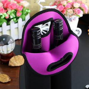 Bolso de carga de vino Dos botellas Neoprene aislado soporte de botellas de vino / agua para viajes con mango de transporte seguro 4
