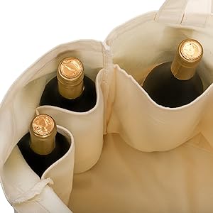 Canvas Grocery Tote Bags with Bottle Sleeves