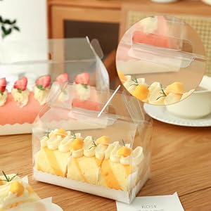 Clear Roll Cake Gable Boxes With Handle & Cake Boards, Transparent Plastic Gift Boxes，Easy Carrying Pastry Containers For Bakery Christmas Wedding, Size: 11&rdquo; X 4.3&rdquo; X 4&rdquo; 3