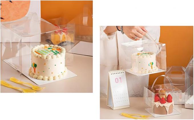 Clear Roll Cake Boxes With Gold Rope Handle & Cake Boards, Homemade & Bakery Transparent Plastic Gift Boxes，Easy Carrying, Storage Containers For Slice Cake, Christmas Rectangular Transparent Cake Box 10