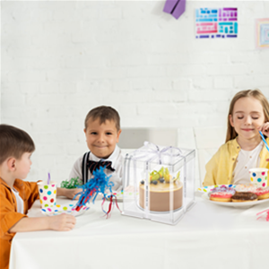 Clear Cake Box with Ribbon, 2-Layer Tall Cake Packaging Boxes 8x8x9 Inch, PET Cake Carrier Transport Container for Tiered Cakes, Transparent Gift Display Boxes with Lid for Birthday Party 1